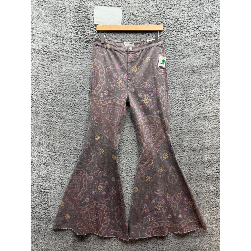NWT We The Free Just Float On Printed Flare Jeans Chocolate Combo Size 29